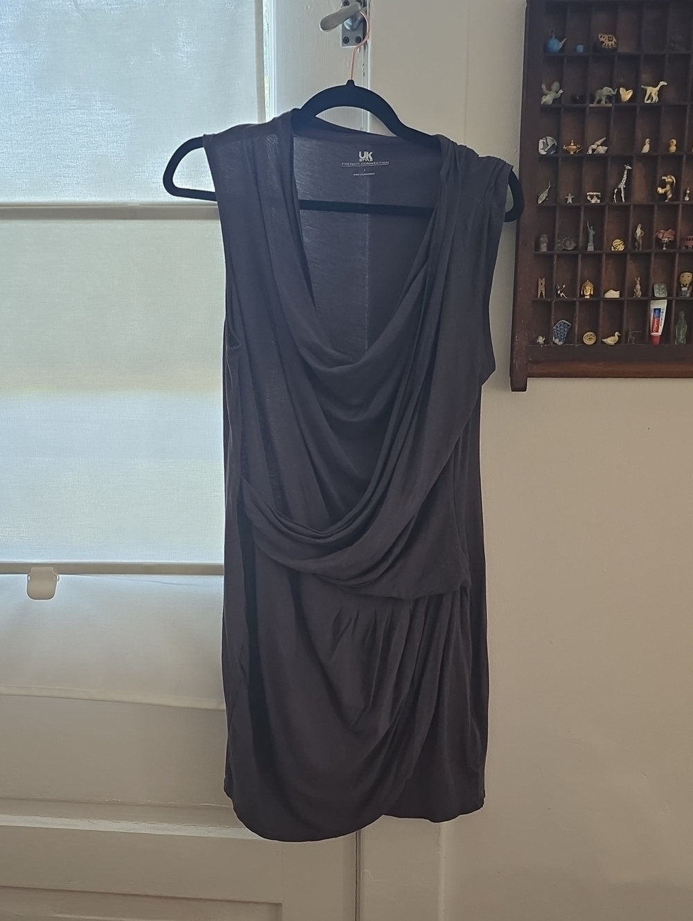 French Connection Charcoal Draped Sleeveless Mini Dress